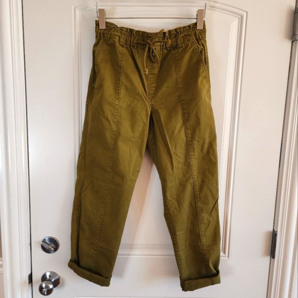 LOFT Paper Bag Drawstring Cotton Twill Joggers Small Olive Green